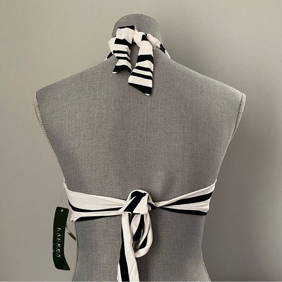 Lauren by Ralph Lauren Women's Kaylee Stripe Ring Front Halter Bikini Top 14 - Picture 2 of 4
